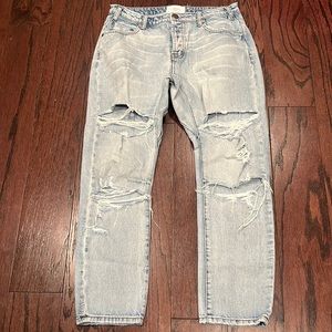 ONE TEASPOON Women’s Light Wash Distressed High Rise Relaxed Straight Leg Jeans